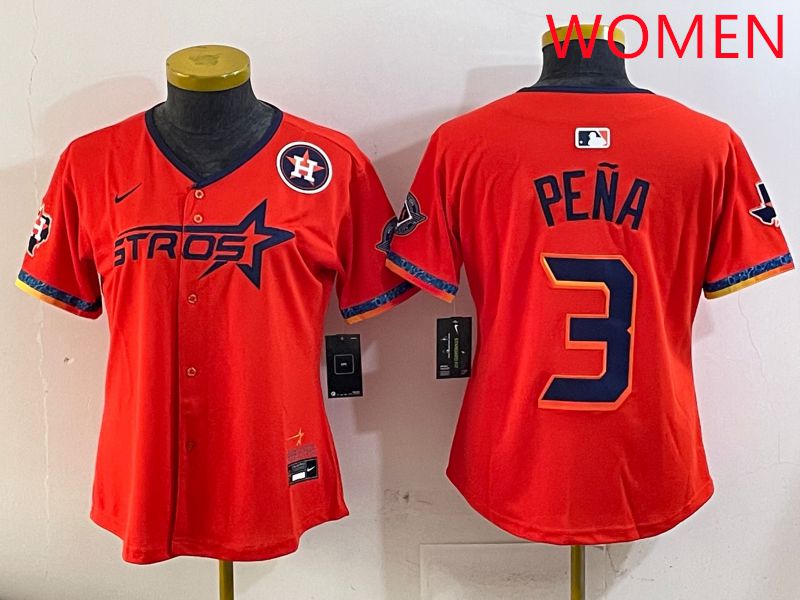 Women Houston Astros #3 Pena Orange Fourth generation Joint Name Nike 2025 MLB Jersey style 6->women mlb jersey->Women Jersey